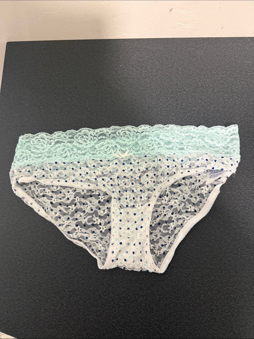Simply Styled Lace Hipster Panties in Mint Green and White with Blue Dots